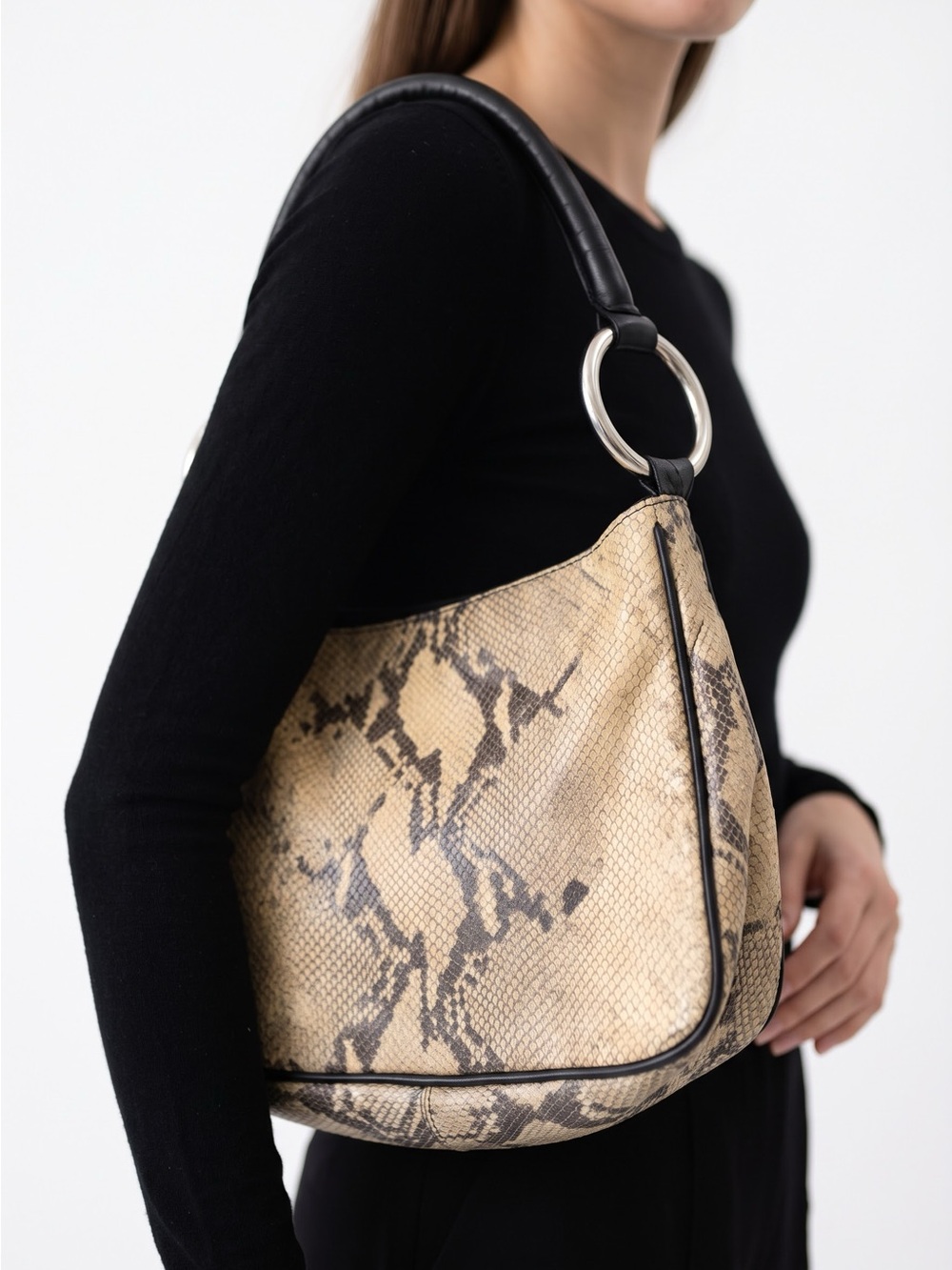 Vintage Y2K Donald J Pliner Tan / Black Leather Snakeskin Shoulder Bag